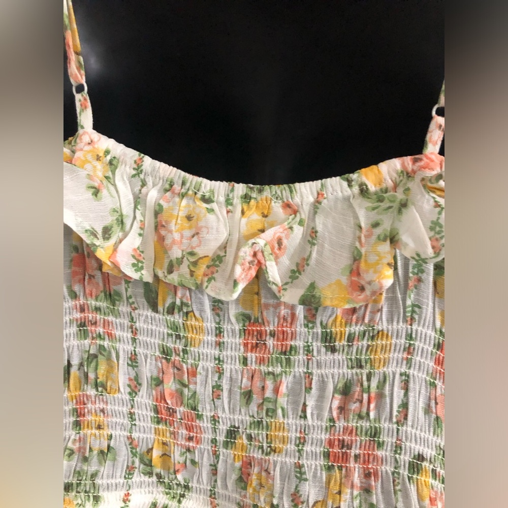 Trixxi floral yellow citrus print garden ruffle bust smocked dress size Small - Picture 11 of 16